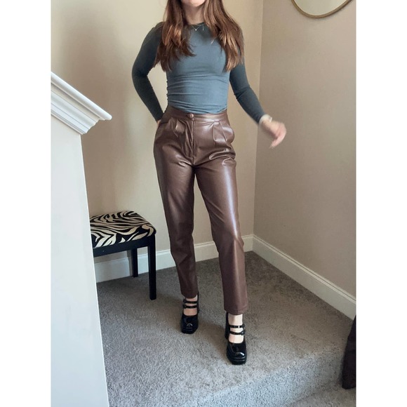 Princess Polly Love Club brown faux leather pants, size 4 - Picture 2 of 10